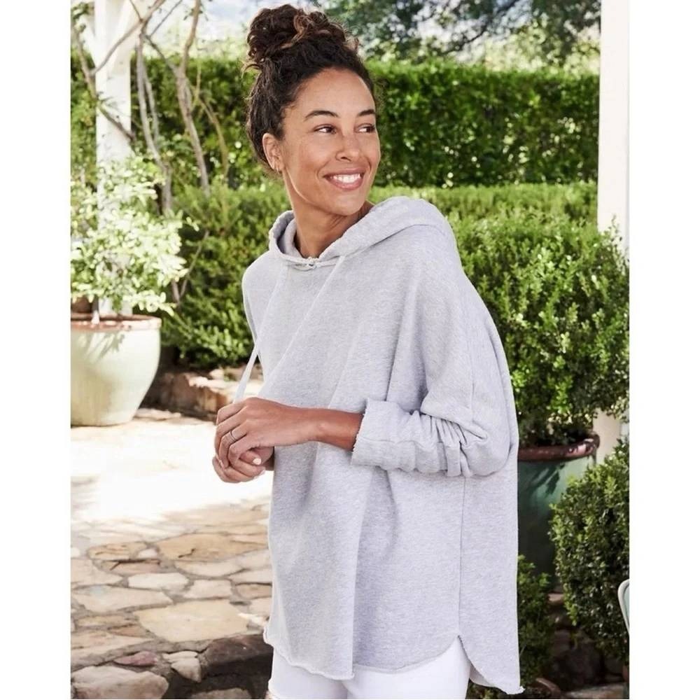 Frank & Eileen Kane Capelet Hoodie Sweatshirt Gray Raw Hem Oversized Size Small
